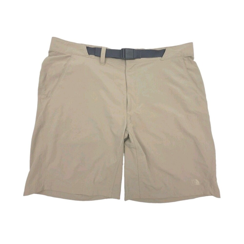 North Face Utility Shorts Khaki Tan Men Sz 38 Nylon Flat Front 9." Inseam Belted